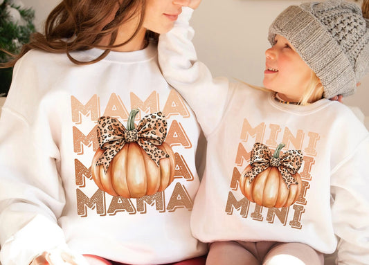 “Mama” & “mini” fall pumpkin shirts